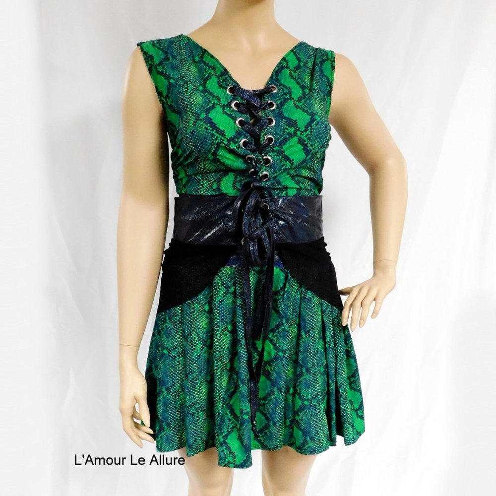 Green Black Snakeskin 2 Piece Dress
